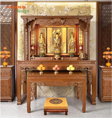 Bàn thờ phật và gia tiên gỗ hương đẹp phong cách giả cổ-BTP 008
