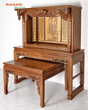 Bàn thờ phật và gia tiên gỗ hương đẹp phong cách giả cổ-BTP 008