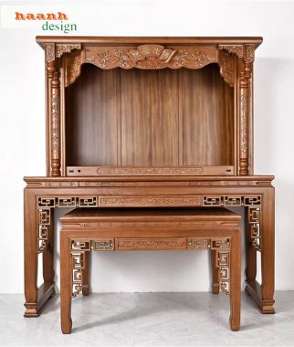 Bàn thờ phật và gia tiên gỗ hương đẹp phong cách giả cổ-BTP 008