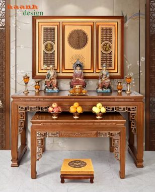 Bàn thờ phật và gia tiên gỗ hương đẹp phong cách giả cổ-BTP 008
