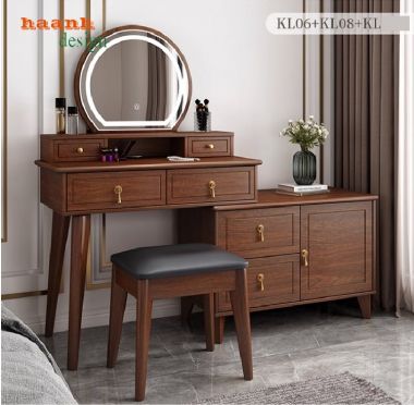 Bàn trang điểm gỗ sồi đèn led – Xu hướng nội thất 2025-BTH 006