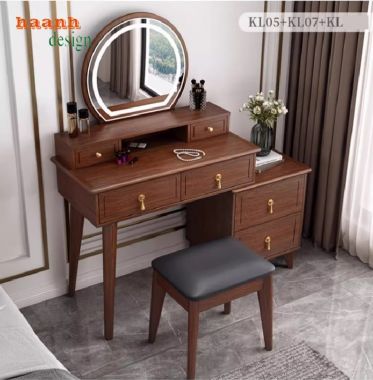 Bàn trang điểm gỗ sồi đèn led – Xu hướng nội thất 2025-BTH 006