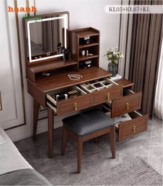 Bàn trang điểm gỗ sồi đèn led – Xu hướng nội thất 2025-BTH 006