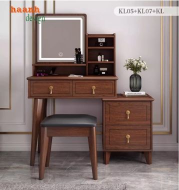 Bàn trang điểm gỗ sồi đèn led – Xu hướng nội thất 2025-BTH 006