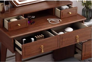 Bàn trang điểm gỗ sồi đèn led – Xu hướng nội thất 2025-BTH 006