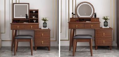 Bàn trang điểm gỗ sồi đèn led – Xu hướng nội thất 2025-BTH 006