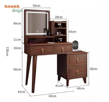 Bàn trang điểm gỗ sồi đèn led – Xu hướng nội thất 2025-BTH 006