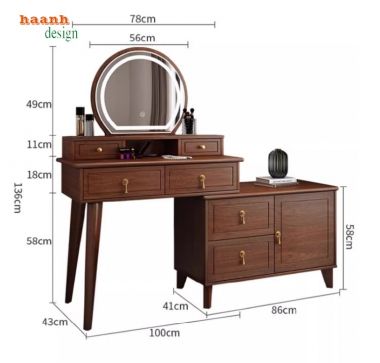 Bàn trang điểm gỗ sồi đèn led – Xu hướng nội thất 2025-BTH 006