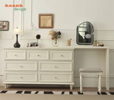 Bàn trang điểm tân cổ điển màu trắng nhiều ngăn - BTA 018