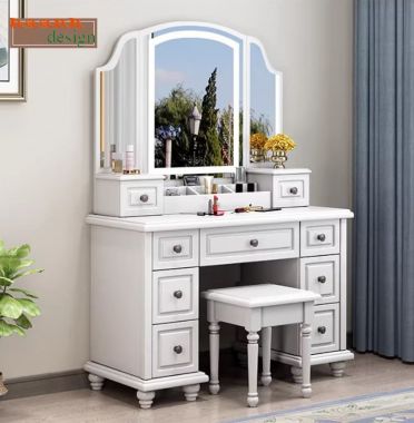 Tủ bàn trang điểm đẹp bằng gỗ sồi – thiết kế tân cổ điển-BTA 014