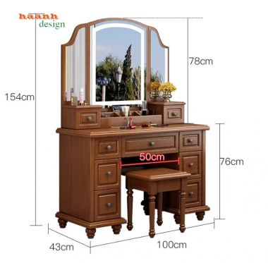 Tủ bàn trang điểm đẹp bằng gỗ sồi – thiết kế tân cổ điển-BTA 014