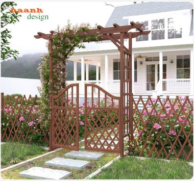 Cổng gỗ sân vườn – Giải pháp trang trí ngoại thất đẹp-CVM 008