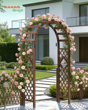 Cổng vòm sân vườn dáng cong kết hợp giàn leo - CVM 012