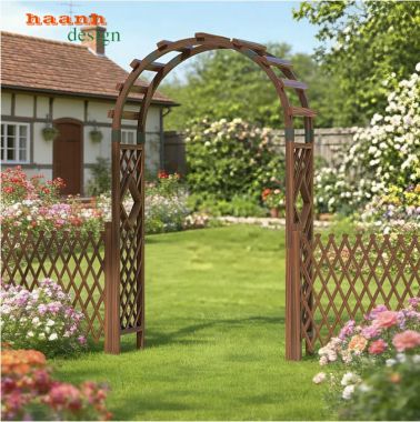 Cổng vòm sân vườn dáng cong kết hợp giàn leo - CVM 012