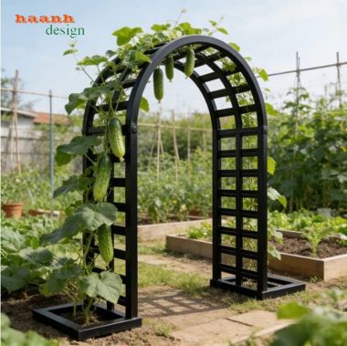Cổng vòm sắt sân vườn dáng cong kết hợp cây leo - CVM 013