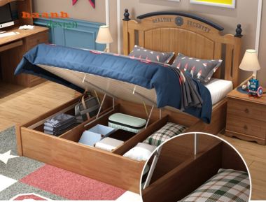 Giường đơn trẻ em gỗ tự nhiên tân cổ điển GDN 001