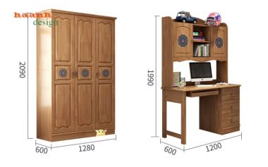 Giường đơn trẻ em gỗ tự nhiên tân cổ điển GDN 001