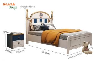 Giường ngủ trẻ em bằng gỗ sồi tự nhiên – Bền đẹp, an toàn-GND 014