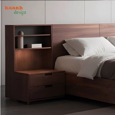 Giường ngủ gỗ công nghiệp cao cấp phủ veneer óc chó-GNH 005