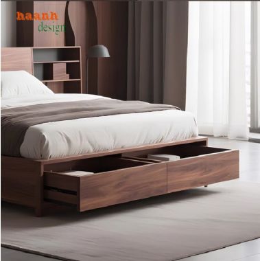 Giường ngủ gỗ công nghiệp cao cấp phủ veneer óc chó-GNH 005
