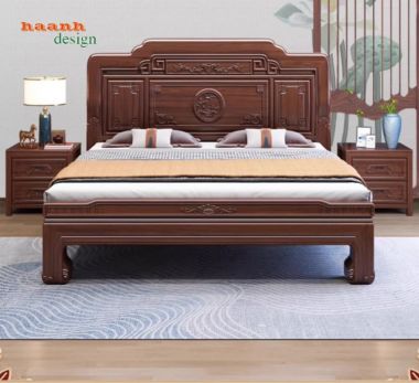 Bộ giường ngủ gỗ tự nhiên phong cách Trung Hoa cao cấp-GNC 013