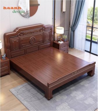 Bộ giường ngủ gỗ tự nhiên phong cách Trung Hoa cao cấp-GNC 013