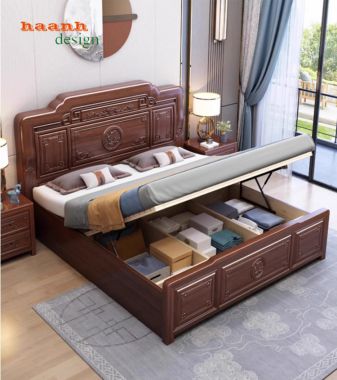 Bộ giường ngủ gỗ tự nhiên phong cách Trung Hoa cao cấp-GNC 013