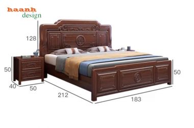 Bộ giường ngủ gỗ tự nhiên phong cách Trung Hoa cao cấp-GNC 013