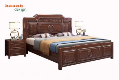 Bộ giường ngủ gỗ tự nhiên phong cách Trung Hoa cao cấp-GNC 013