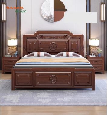 Bộ giường ngủ gỗ tự nhiên phong cách Trung Hoa cao cấp-GNC 013