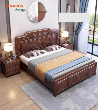 Bộ giường ngủ gỗ tự nhiên phong cách Trung Hoa cao cấp-GNC 013
