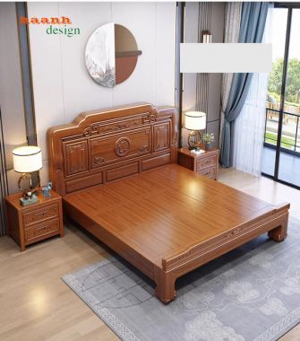 Bộ giường ngủ gỗ tự nhiên phong cách Trung Hoa cao cấp-GNC 013