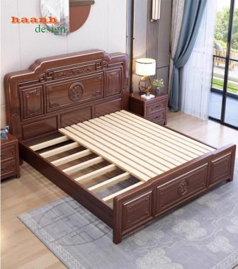 Bộ giường ngủ gỗ tự nhiên phong cách Trung Hoa cao cấp-GNC 013