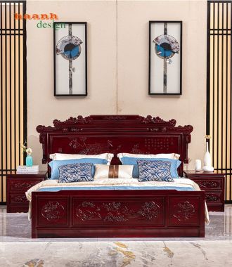 Giường gỗ tự nhiên giả cổ phong cách châu á GNC 003