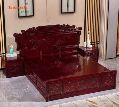 Giường gỗ tự nhiên giả cổ phong cách châu á GNC 003