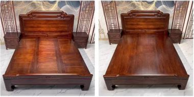 Giường ngủ đẹp bền chắc từ gỗ gõ Nam Phi nhập khẩu-GNC 015