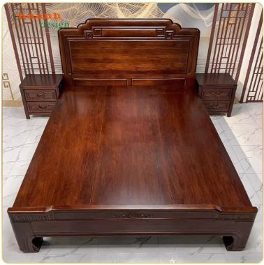Giường ngủ đẹp bền chắc từ gỗ gõ Nam Phi nhập khẩu-GNC 015