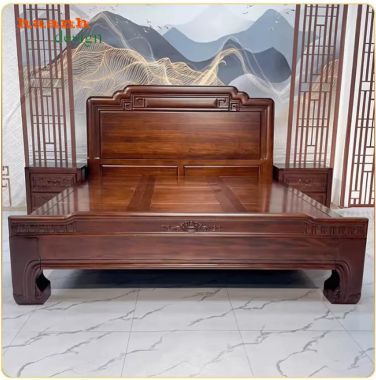 Giường ngủ đẹp bền chắc từ gỗ gõ Nam Phi nhập khẩu-GNC 015
