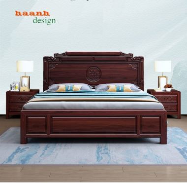 Giường ngủ gỗ tự nhiên chạm khắc phong cách giả cổ á đông GNC 002