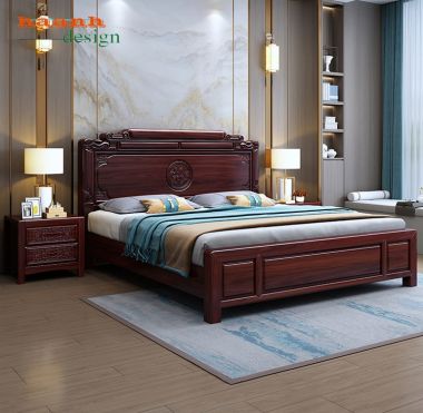 Giường ngủ gỗ tự nhiên chạm khắc phong cách giả cổ á đông GNC 002