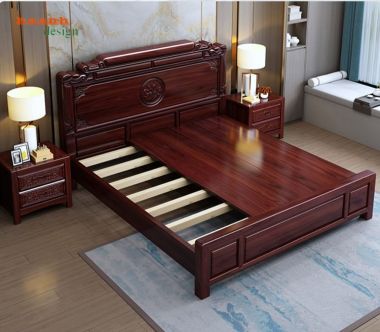 Giường ngủ gỗ tự nhiên chạm khắc phong cách giả cổ á đông GNC 002