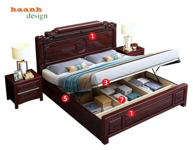 Giường ngủ gỗ tự nhiên chạm khắc phong cách giả cổ á đông GNC 002