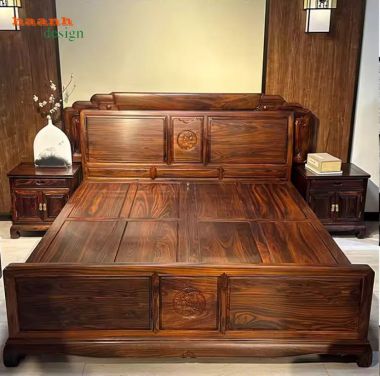 Giường ngủ gỗ mun giả cổ – Giải pháp phòng ngủ sang trọng-GNC 012