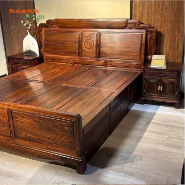 Giường ngủ gỗ mun giả cổ – Giải pháp phòng ngủ sang trọng-GNC 012