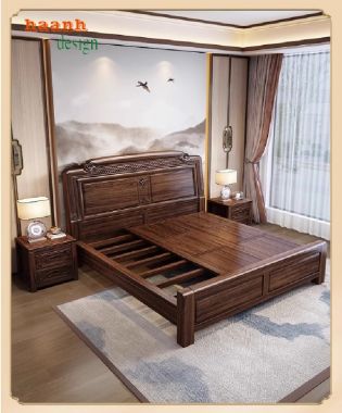 Sang trọng giường ngủ gỗ hương cho không gian nội thất-GNC 009