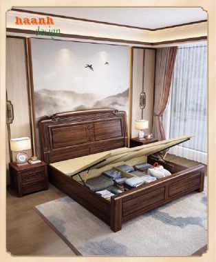Sang trọng giường ngủ gỗ hương cho không gian nội thất-GNC 009