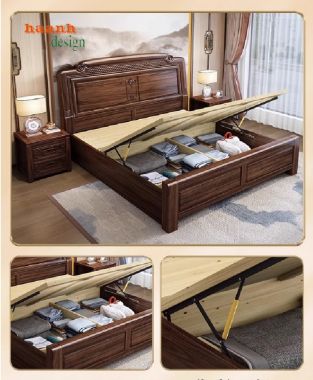 Sang trọng giường ngủ gỗ hương cho không gian nội thất-GNC 009