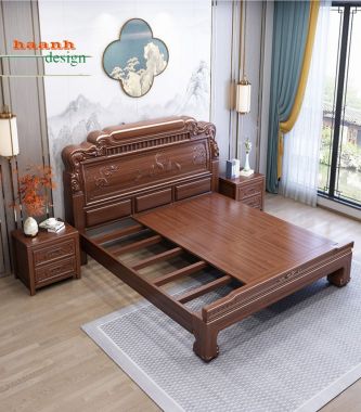 Sang trọng giường ngủ gỗ hương cho không gian nội thất-GNC 009