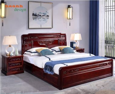 Giường ngủ gỗ tự nhiên giả cổ chạm hoa văn - GNC 016