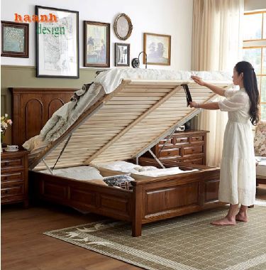 Xu hướng thiết kế giường gỗ sồi tân cổ điển năm 2024-GGC 009